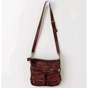 Liebeskind Crossbody Bag Anny Fire Red Aged Leather Zip Flannel Plaid Lined Boho